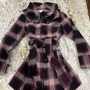 Plaid Coat with Pink and Black Accents